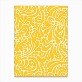 Retro Paisley Doodle Swirls - Golden Yellow on Cream White Canvas Print