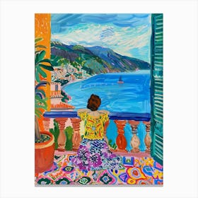 Woman Looking At The Sea Canvas Print