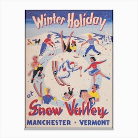 Winter Holiday At Snow Valley Vintage Ski Poster Canvas Print