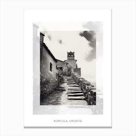 Poster Of Korcula, Croatia, Black And White Old Photo 1 Canvas Print