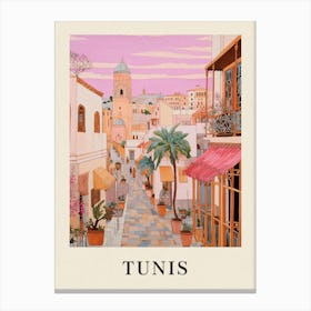 Tunis Tunisia 2 Vintage Pink Travel Illustration Poster Canvas Print