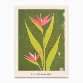 Pink & Green Bird Of Paradise 2 Flower Poster Canvas Print