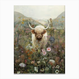 Highland Cow in the Flowers Canvas Print