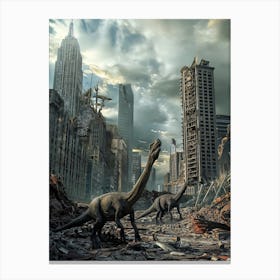 Dinosaurs In The City Canvas Print