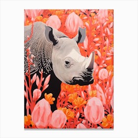 Geometric Pink & Orange Rhino In The Plants 2 Canvas Print