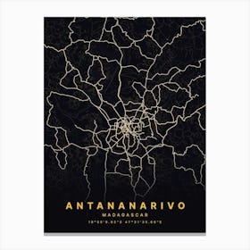 Antananarivo Madagascar Black And Gold Map Canvas Print