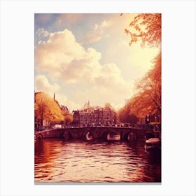 Retro Amsterdam Bridge River Canvas Print