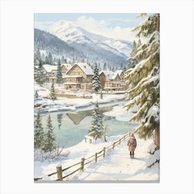 Vintage Winter Illustration Whistler Canada 1 Canvas Print