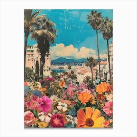 Cannes   Floral Retro Collage Style 2 Canvas Print