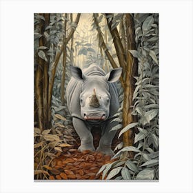 Rhino In The Trees Realistic Illustration 4 Canvas Print