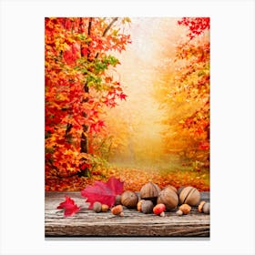 Autumnal Tableau In Vibrant Watercolor Leaves In Shades Of Crimson Orange And Gold Aflutter Amids 2 1 Canvas Print