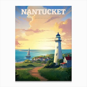 Nantucket Travel Lighthouse Coastal Canvas Print