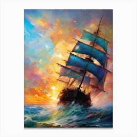 Sailing Ship At Sunset Canvas Print