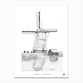 Windmill Netherlands - Dutch Pen and Ink Art Canvas Print