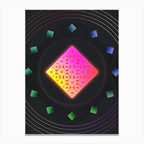 Neon Geometric Glyph in Pink and Yellow Circle Array on Black n.0067 Canvas Print