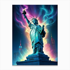 Statue Of Liberty Neon Art 1 Canvas Print