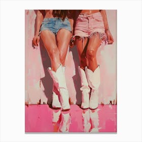 Two Cowgirls On Pink Canvas Print