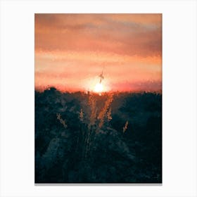 Wheat Stalk, Sunset, Field, Oil Painting Canvas Print