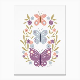 Butterflies And Flowers in purple Canvas Print