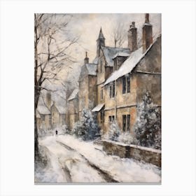 Vintage Winter Painting Cotswolds United Kingdom 2 Canvas Print