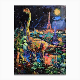 Dinosaur Abstract Paris Cityscape Painting Canvas Print