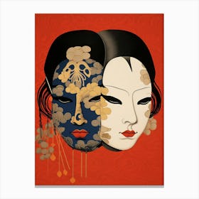 Noh Masks Japanese Style Illustration 8 Canvas Print