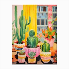 Cactus Painting Maximalist Still Life Lemon Ball Cactus 3 Canvas Print