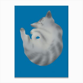 Cat Sleeping On A Blue Background Canvas Print