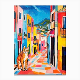 Painting Of A Cat In Palma De Mallorca Spain 4 Canvas Print