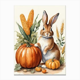 Painting Of A Cute Bunny With A Pumpkins (11) Canvas Print