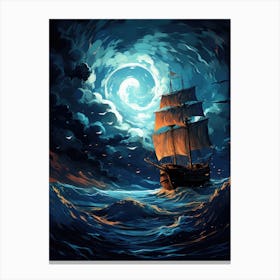 Ship In The Sea At Night Canvas Print