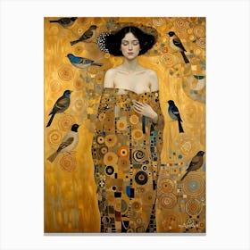 Woman With Birds Canvas Print