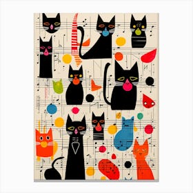 Cats On Music Sheet Canvas Print