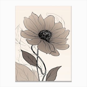 Line Art Sunflower Flowers Illustration Neutral 7 Canvas Print