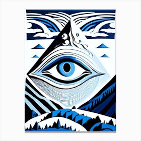 Surreal Landscape, Symbol, Third Eye Blue & White 1 Canvas Print