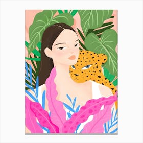 Asian Girl With Leopard Canvas Print