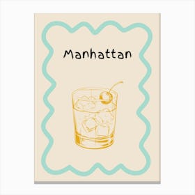 Manhattan Cocktail Doodle Poster Teal & Orange Canvas Print