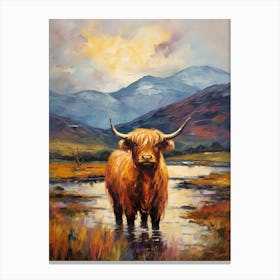 Warm Tones Highland Cow Impressionism Style Painting 3 Canvas Print
