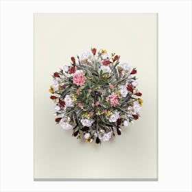 Vintage Hairy Alpenrose Flower Wreath on Ivory White n.0705 Canvas Print