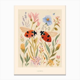 Folksy Floral Animal Drawing Ladybug Poster Canvas Print