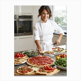 A French Chef Female Poised And Graceful Slices Juicy Cherry Tomatoes With A Kitchen Knife Raw B (4) Canvas Print