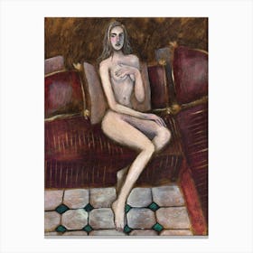 Female Nude On A Burgundy Sofa - Anton Maliar painting artwork woman naked painting figurative erotic Canvas Print