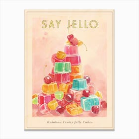 Rainbow Fruity Jelly Cubes Stacked Retro Illustration Poster Canvas Print