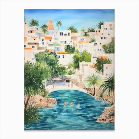 Swimming In Lagos Portugal 2 Watercolour Canvas Print