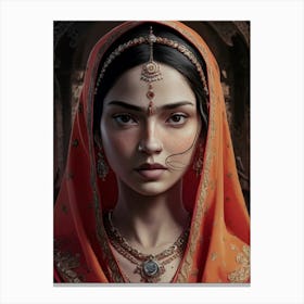 Woman In An Orange Sari Canvas Print