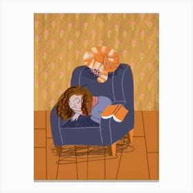 Girl Sleeping On A Chair Canvas Print
