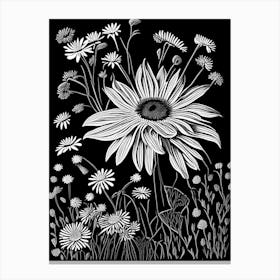 Daisy Wildflower Linocut 1 Canvas Print