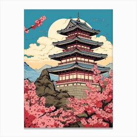 Gifu Castle, Japan Vintage Travel Art 3 Canvas Print