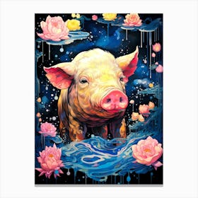 Pig In Water Canvas Print