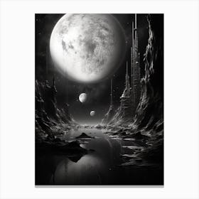 Interstellar Voyage Abstract Black And White 11 Canvas Print
